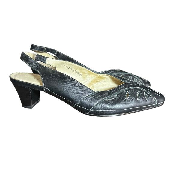 Ros hommerson sling back dress leather heel double wide 8 1/2 WW pointed toe - Picture 1 of 12